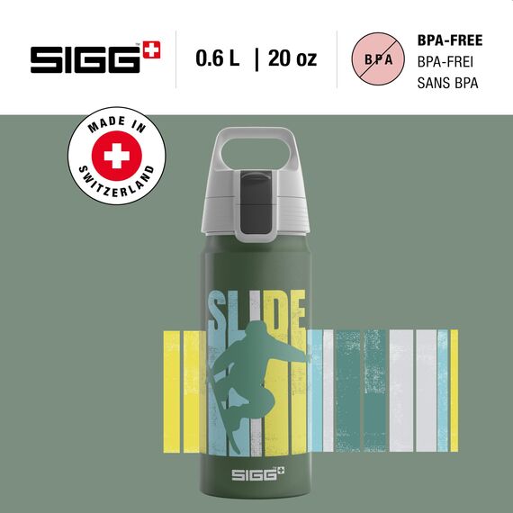 Sigg - Alu Trinkflasche Kinder - WMB ONE Slide - Für Kohlensäurehaltige Getränke Geeignet - Auslaufsicher - Federleicht - BPA-frei - Klimaneutral Zertifiziert - Sport & Schule - Grün - 0,6L