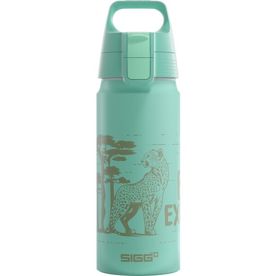 Sigg - Alu Trinkflasche Kinder - WMB ONE Brave Cheetah - Für Kohlensäurehaltige Getränke Geeignet - Auslaufsicher - BPA-frei - Klimaneutral Zertifiziert - Sport & Schule - Hellblau - 0,6L