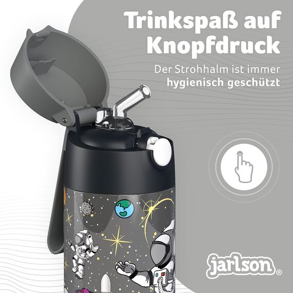 Jarlson® Trinkflasche Kinder Edelstahl Charli [MIT STROHHALM] - Thermosflasche Auslaufsicher - Thermoskanne - Water Bottle Kids - Thermo Trink Flasche für Schule & Kindergarten (350ml, Astronaut)