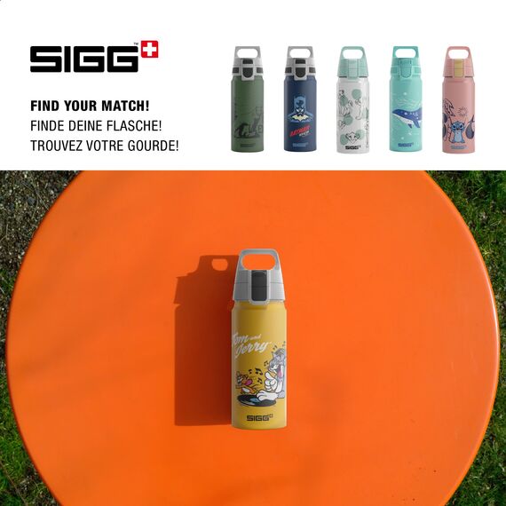 Sigg - Alu Trinkflasche Kinder - WMB ONE Disney Tom & Jerry - Kohlensäuregeeignet - Auslaufsicher - Federleicht - BPA-frei - Klimaneutral Zertifiziert - Sport & Schule - Gelb - 0,6L