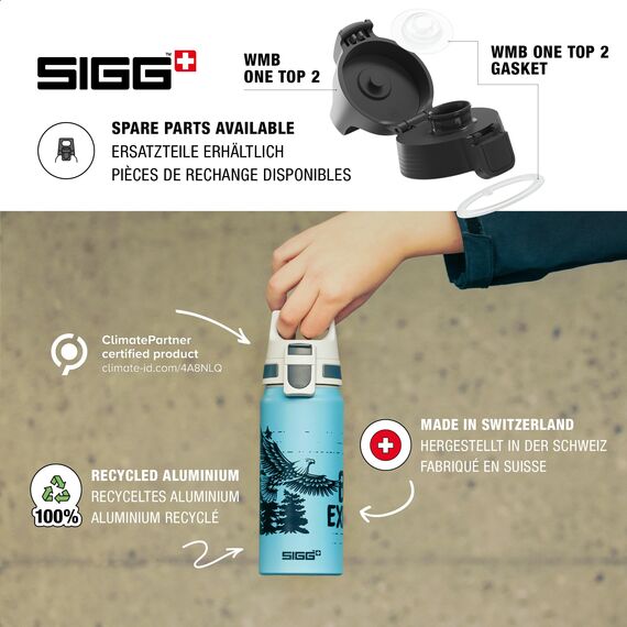Sigg - Alu Trinkflasche Kinder - WMB ONE Superman - Kohlensäuregeeignet - Auslaufsicher - Federleicht - BPA-frei - Klimaneutral Zertifiziert - Sport & Schule - Schwarz - 0,6L