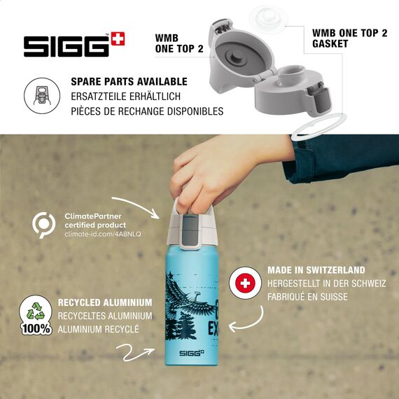 Sigg - Alu Trinkflasche Kinder - WMB ONE Slide - Für Kohlensäurehaltige Getränke Geeignet - Auslaufsicher - Federleicht - BPA-frei - Klimaneutral Zertifiziert - Sport & Schule - Grün - 0,6L