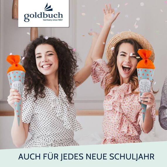 goldbuch 93 211 Geschwistertüte Alles Gute, Schultüte mit Mohnblumenmuster, Lackkarton, Geschenkverpackung, orangener Filzverschluss (ohne Verschlussband), Zuckertüte rund, Länge 35 cm, Ø 11,5 cm