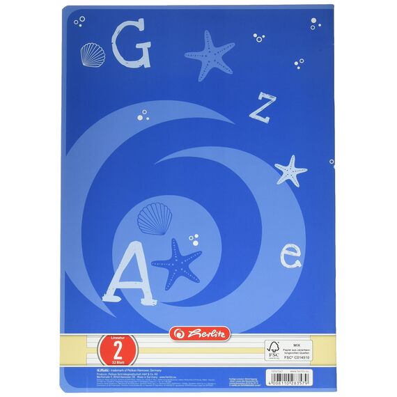 Herlitz Schulheft x.book A4, Lineatur 2, 2. Klasse, 32 Blatt, 5 Stück