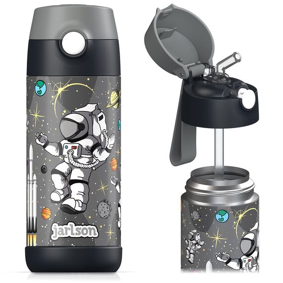 Jarlson® Trinkflasche Kinder Edelstahl Charli [MIT STROHHALM] - Thermosflasche Auslaufsicher - Thermoskanne - Water Bottle Kids - Thermo Trink Flasche für Schule & Kindergarten (350ml, Astronaut)