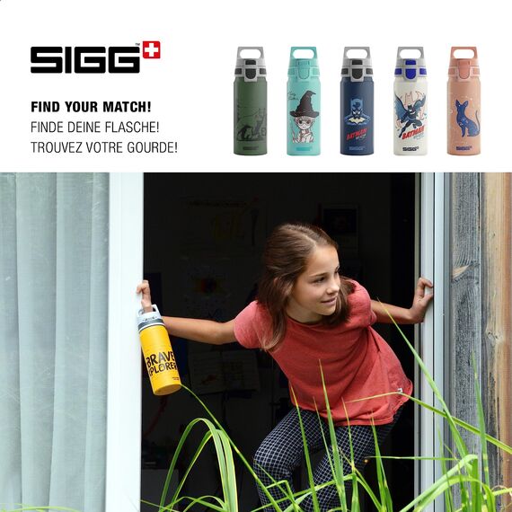 SIGG WMB One Brave Bear Kinder Trinkflasche (0.6 L), schadstofffreie und auslaufsichere Kinderflasche, federleichte Wasserflasche aus Aluminium