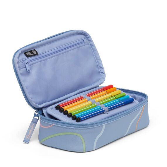 Satch Schlamperbox extra groß inkl. Trennfach Reißverschlussfach Stiftehalter Geodreieck Sichtfenster für Stundenplan Vivid Blue - Hellblau