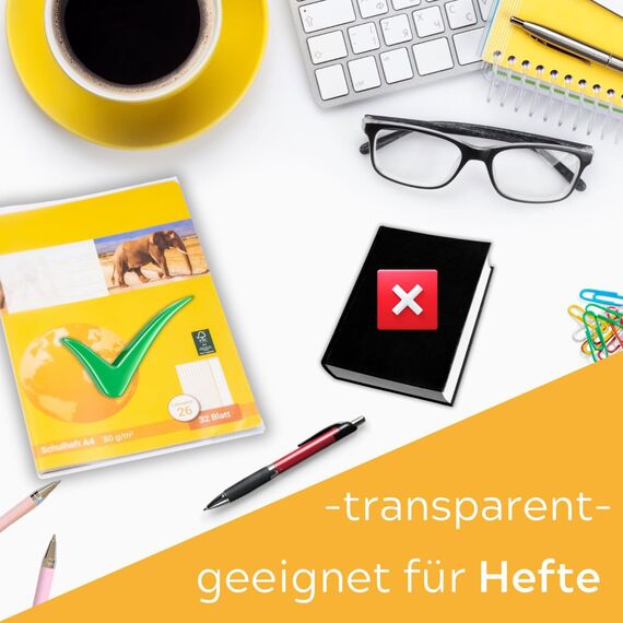 perfect line 75 Hefthüllen DIN-A4 transparent, Heftumschlag durchsichtig & genarbt, Heftschoner aus recyclebarem PP (3 x 25 (75 Stk.))