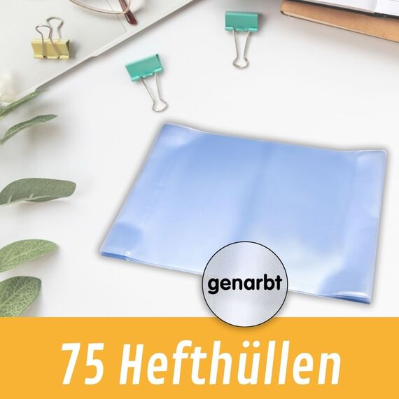 perfect line 75 Hefthüllen DIN-A4 transparent, Heftumschlag durchsichtig & genarbt, Heftschoner aus recyclebarem PP (3 x 25 (75 Stk.))