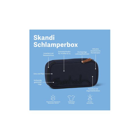 Satch Schlamperbox extra groß inkl. Trennfach Reißverschlussfach Stiftehalter Geodreieck Sichtfenster für Stundenplan Nordic Blue - Blau