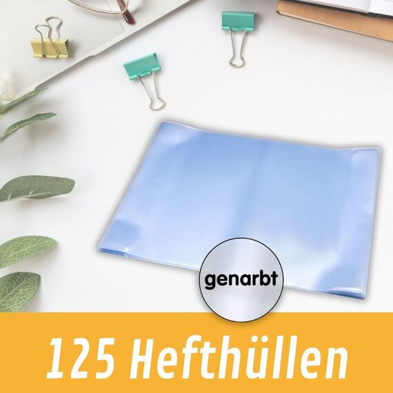 perfect line 125 Hefthüllen DIN-A4 transparent, Heftumschlag durchsichtig & genarbt, Heftschoner aus recyclebarem PP (5 x 25 (125 Stk.))