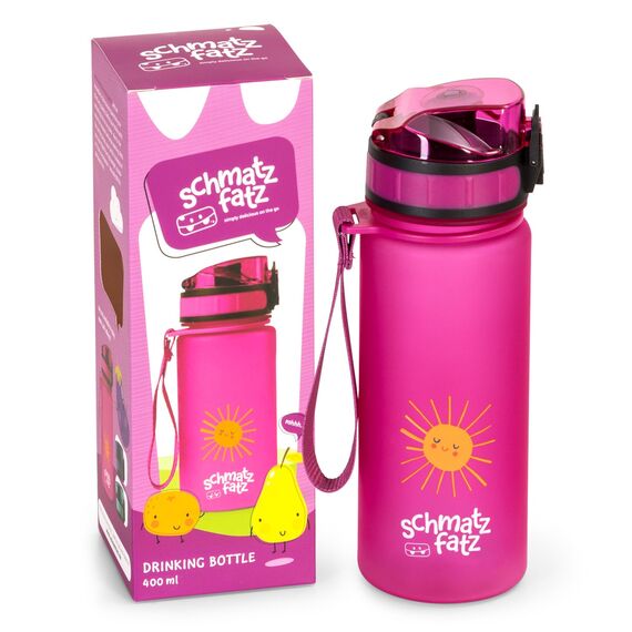 schmatzfatz Kinder Trinkflasche 400ml, Sport für Schule Kindergarten, 1-Klick Verschluss, Geschmacksneutrale Wasserflasche, Auslaufsicher mit Fruchteinsatz, BPA-Frei