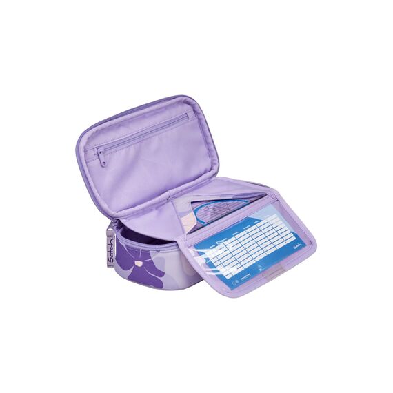 Satch Schlamperbox extra groß inkl. Trennfach Reißverschlussfach Stiftehalter Geodreieck Sichtfenster für Stundenplan Lilac Blossom - Lila