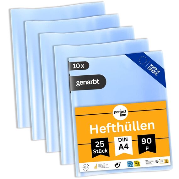 perfect line 250 Hefthüllen DIN-A4 transparent, Heftumschlag durchsichtig & genarbt, Heftschoner aus recyclebarem PP (10 x 25 (250 Stk.))