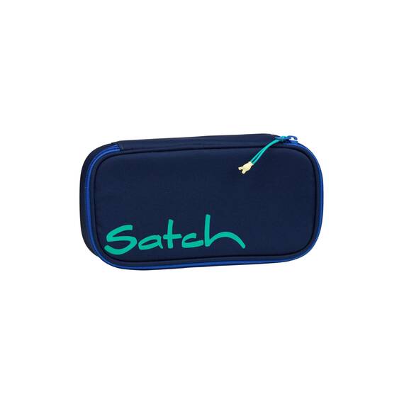 Satch Schlamperbox extra groß inkl. Trennfach Reißverschlussfach Stiftehalter Geodreieck Sichtfenster für Stundenplan Crossed Blue - Blau