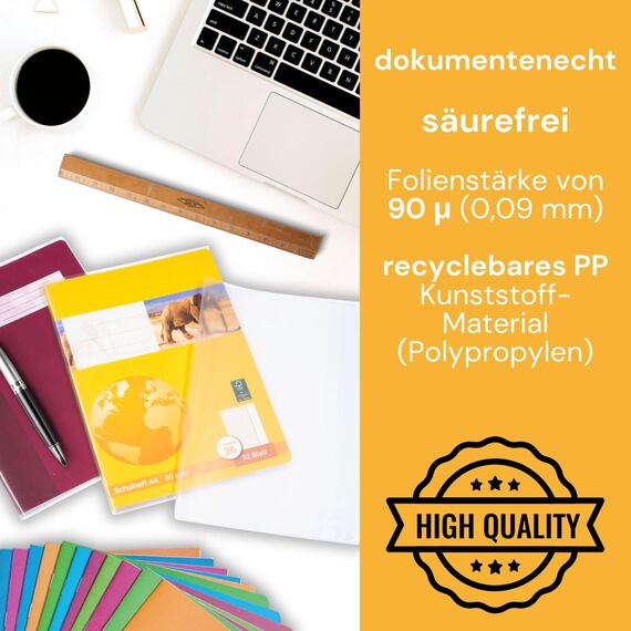 perfect line 250 Hefthüllen DIN-A4 transparent, Heftumschlag durchsichtig & genarbt, Heftschoner aus recyclebarem PP (10 x 25 (250 Stk.))