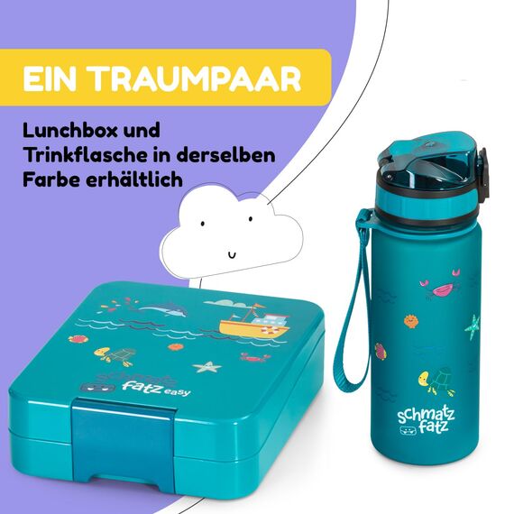 schmatzfatz Kinder Trinkflasche 400ml, Sport für Schule Kindergarten, 1-Klick Verschluss, Geschmacksneutrale Wasserflasche, Auslaufsicher mit Fruchteinsatz, BPA-Frei