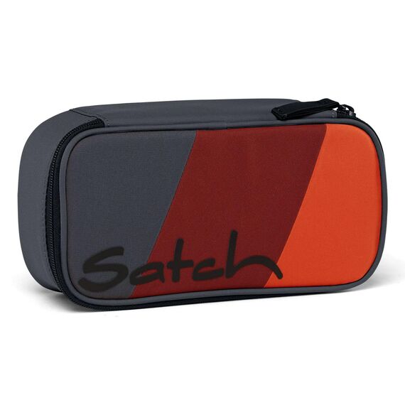 Satch Schlamperbox extra groß inkl. Trennfach Reißverschlussfach Stiftehalter Geodreieck Sichtfenster für Stundenplan Fire Up - Grau