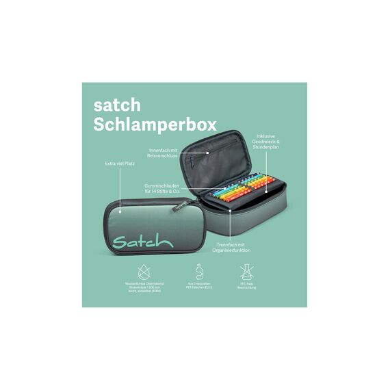 Satch Schlamperbox extra groß inkl. Trennfach Reißverschlussfach Stiftehalter Geodreieck Sichtfenster für Stundenplan Night Vision - Schwarz
