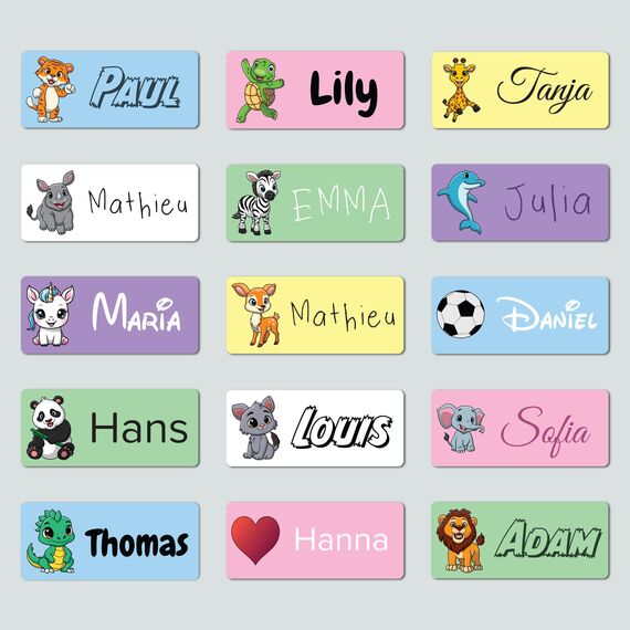 Wraplab Namensaufkleber für Kinder (120 Stück) - Gegenstände & Schule/Kita - Namensschilder für Schulsachen, personalisiert und spülmaschinenfest (Motor)