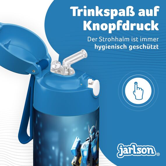 Jarlson® Trinkflasche Kinder Edelstahl Charli [MIT STROHHALM] - Thermosflasche Auslaufsicher - Thermoskanne - Water Bottle Kids - Thermo Trink Flasche für Schule & Kindergarten (350ml, Roboter)