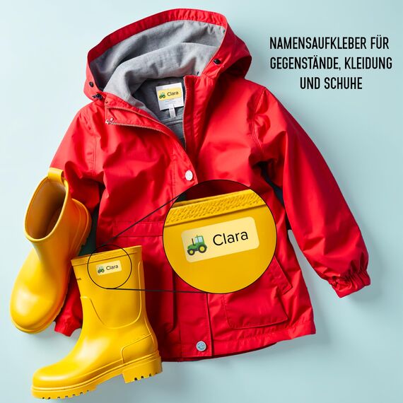Wraplab Namensaufkleber für Kinder (120 Stück) - Gegenstände & Schule/Kita - Namensschilder für Schulsachen, personalisiert und spülmaschinenfest (Waldtiere)