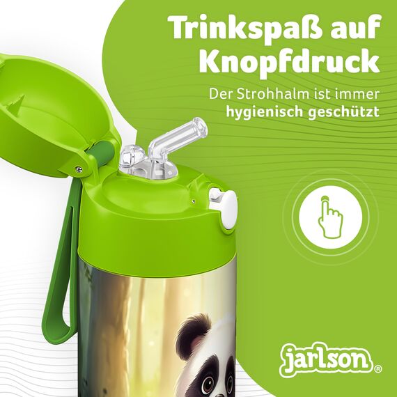 Jarlson® Trinkflasche Kinder Edelstahl Charli [MIT STROHHALM] - Thermosflasche Auslaufsicher - Thermoskanne - Water Bottle Kids - Thermo Trink Flasche für Schule & Kindergarten (350ml, Panda)