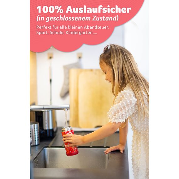 Jarlson® Trinkflasche Kinder Edelstahl Charli [MIT STROHHALM] - Thermosflasche Auslaufsicher - Thermoskanne - Water Bottle Kids - Thermo Trink Flasche für Schule & Kindergarten (350ml, Pferd)