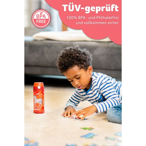 Jarlson® Trinkflasche Kinder Edelstahl Charli [MIT STROHHALM] - Thermosflasche Auslaufsicher - Thermoskanne - Water Bottle Kids - Thermo Trink Flasche für Schule & Kindergarten (350ml, Pferd)