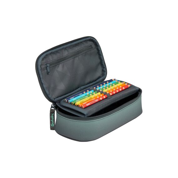 Satch Schlamperbox extra groß inkl. Trennfach Reißverschlussfach Stiftehalter Geodreieck Sichtfenster für Stundenplan Gradient Mint - Anthrazit