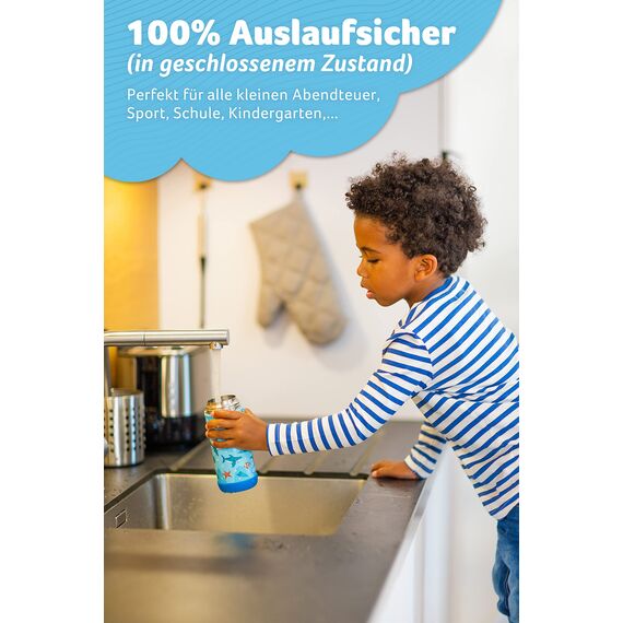 Jarlson® Trinkflasche Kinder Edelstahl Charli [MIT STROHHALM] - Thermosflasche Auslaufsicher - Thermoskanne - Water Bottle Kids - Thermo Trink Flasche für Schule & Kindergarten (350ml, Haie)