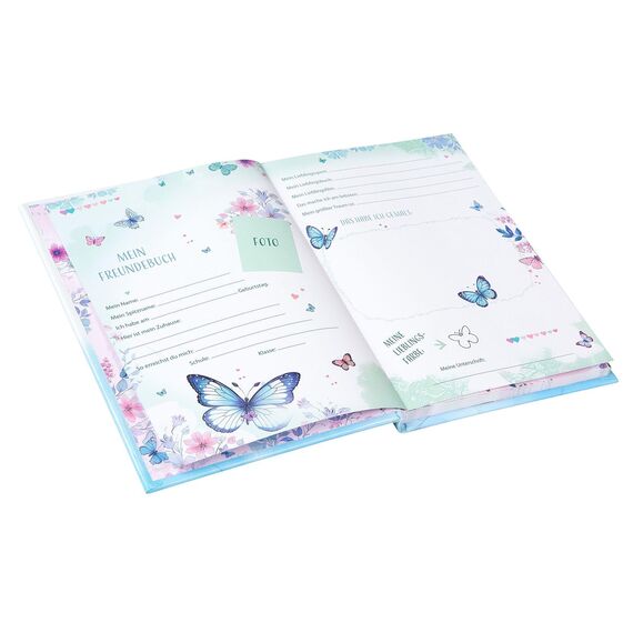goldbuch 43 155 Freundebuch Schmetterlingsgarten, Freundschaftsbuch im Format DIN A5 mit 84 illustrierte Seiten, für Kita, Hort und Grundschule, für Beste Freunde in der Schulzeit, Kunstdruck Einband