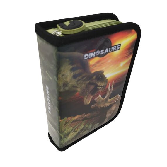 Theonoi Federmäppchen Federtasche Federmappe Mäppchen Etui 2 Fach Doppeldecker GEFÜLLT (Dinosaurier Dino)