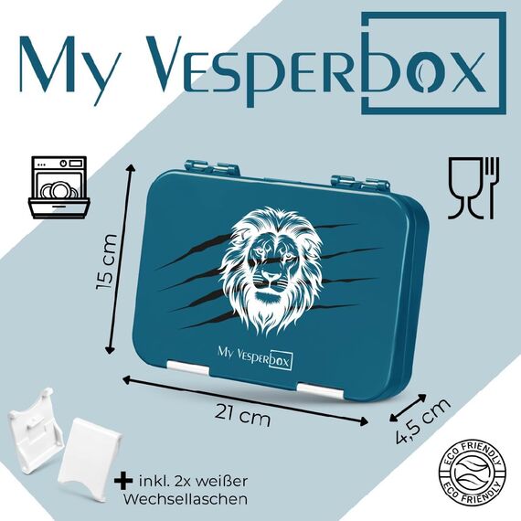My Vesperbox® Brotdose für Kinder mit Fächern [LEN] - Lunchbox mit Trennfächern - Bento Box - Jausenbox - Brotzeitbox für Schule & Kindergarten - Vesperdose für Jungen & Mädchen