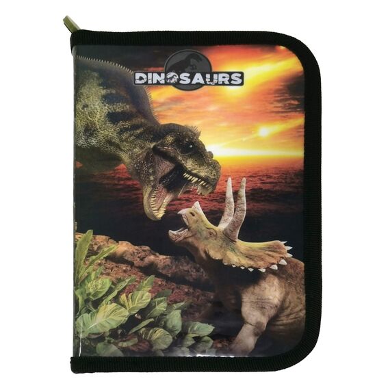 Theonoi Federmäppchen Federtasche Federmappe Mäppchen Etui 2 Fach Doppeldecker GEFÜLLT (Dinosaurier Dino)