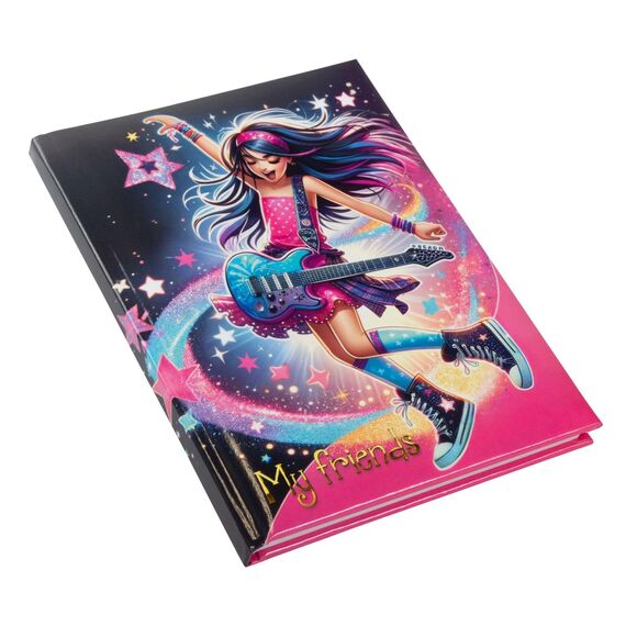 goldbuch 43 056 Freundebuch Star Melody, Freundschaftsbuch DIN A5 mit 84 illustrierte Seiten, für Kita, Hort und Grundschule, für Beste Freunde in der Schulzeit, Kunstdruck Einband mit Popstar-Motiv