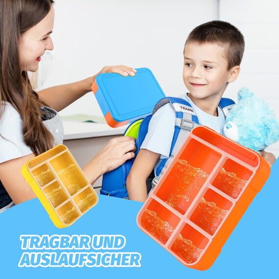 SWVIODMT Brotdose Kinder mit Fächern 1330 ml Bento Box mit 6 Fächern Besteckset - Auslaufsichere Lunchbox für Kinder - Perfekt für Garten, Schule - Cyanblau