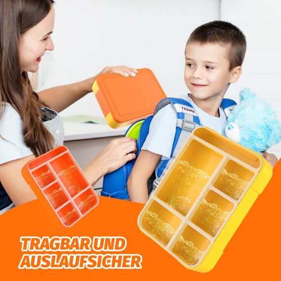 SWVIODMT Brotdose Kinder mit Fächern - 1330 ml Fassungsvermögen, auslaufsichere Bento-Box für Kinder, mit 5 Fächern, perfekt für Mädchen und Jungen - ideal für Schule und Kindergarten (Orange)