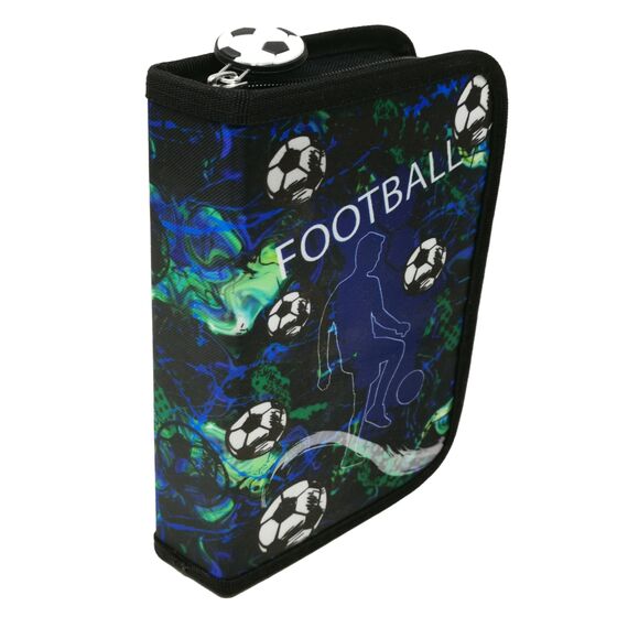 Theonoi Federmäppchen Federtasche Federmappe Mäppchen Etui 2 Fach Doppeldecker Schüleretui Stifteetui GEFÜLLT (Fußballl Fussball)