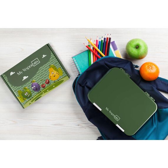 My Vesperbox – Len - Bento Box Kinder - Lunchbox mit 4+2 Fächern - extrem robust – Brotdose – Brotbox ideal für Kindergarten und Schule (Dunkelgrün Fuchs)