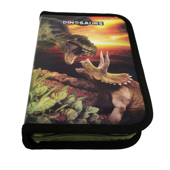 Theonoi Federmäppchen Federtasche Federmappe Mäppchen Etui 2 Fach Doppeldecker GEFÜLLT (Dinosaurier Dino)