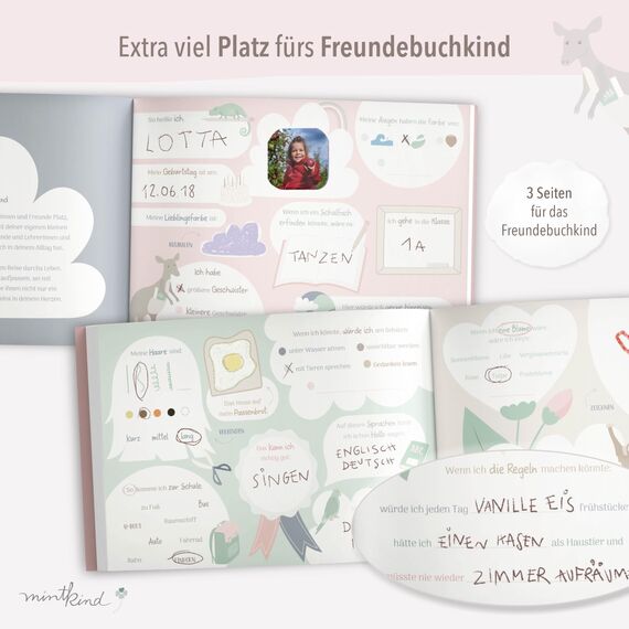 mintkind® „Meine Schulfreunde“ Freundebuch Schule Mädchen und Jungen Alpaka Design | Freundschaftsbuch Grundschule | Meine Freunde Buch Geschenk zur Einschulung | Schulfreundebuch zum Ausfüllen