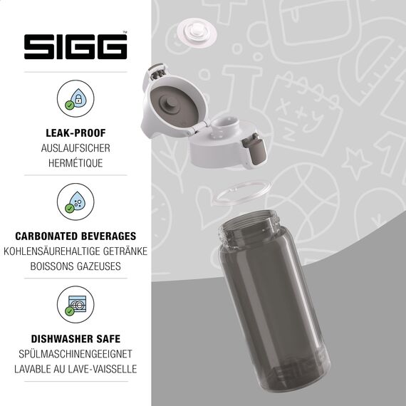 SIGG - Trinkflasche Kinder - Viva One Anthrazit - Für Kohlensäurehaltige Getränke Geeignet - Auslaufsicher - Spülmaschinenfest - BPA-frei - Sport & Schule - Grau - 0,5L