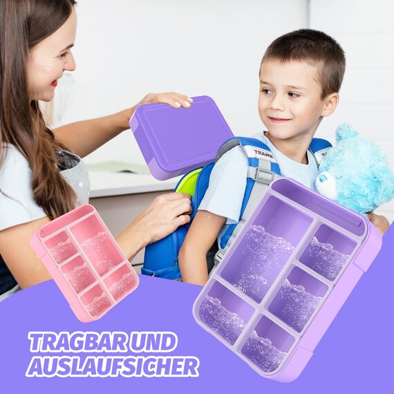 SWVIODMT Brotdose Kinder mit Fächern, 1300 ml Lunchbox für Kinder, Bento Box mit 5 Fächern Besteckset, auslaufsichere Lunchbox für Kindergarten, Schule, Picknick, Ausflüge (Lila)