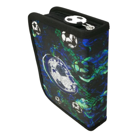 Theonoi Federmäppchen Federtasche Federmappe Mäppchen Etui 2 Fach Doppeldecker Schüleretui Stifteetui GEFÜLLT (Fußballl Fussball)