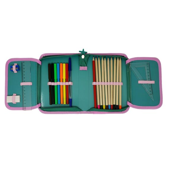 Theonoi Kinder Federmäppchen Federtasche Federmappe Mäppchen Etui 2 Fach Doppeldecker Schüleretui Stifteetui gefüllt Federpenal Schulzubehör Einschulung Mädchen (Mermaid Meerjungfrau)