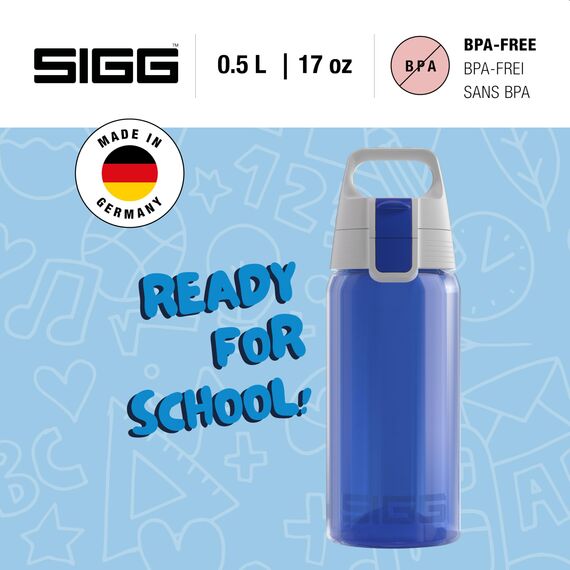 SIGG VIVA ONE Blue Kinder Trinkflasche (0.5 L), schadstofffreie Kinderflasche mit auslaufsicherem Deckel, einhändig bedienbare Sporttrinkflasche, 8629.20, Blau