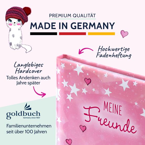 goldbuch 43099 Freundebuch Music for Cats DIN A5, zum Ausfüllen für Freunde, Grundschule, Schule, Kindergarten, Kita, 84 illustrierte Seiten, Einband mit Kunstdruck, laminiert