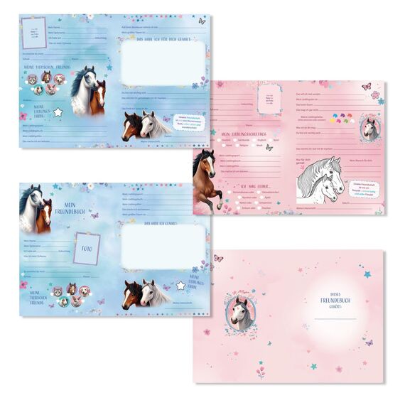 goldbuch 43 141 Freundebuch Luna, Freundschaftsbuch DIN A5 mit 84 illustrierte Seiten, für Kita, Hort und Grundschule, für Beste Freunde in der Schulzeit, Kunstdruck Einband mit Pferde-Motiv, Rosa