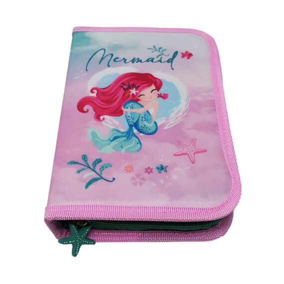 Theonoi Kinder Federmäppchen Federtasche Federmappe Mäppchen Etui 2 Fach Doppeldecker Schüleretui Stifteetui gefüllt Federpenal Schulzubehör Einschulung Mädchen (Mermaid Meerjungfrau)